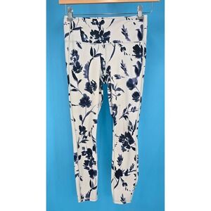 Athleta Womens Activewear Pants White Purple Floral Size‎ S Pull On Leggings